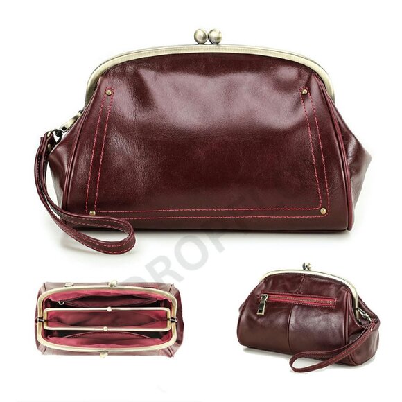 Handbags - Elegant Burgundy Leather Clutch